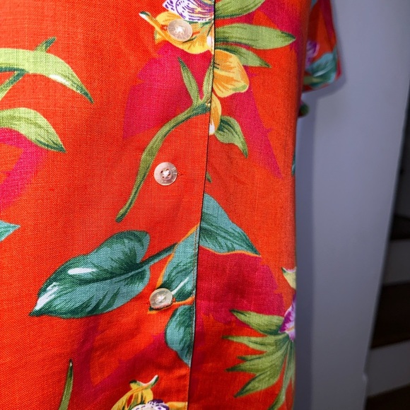VINTAGE 100% Linen Lauren Ralph Lauren Vibrant Floral Button-Up Shirt - Picture 6 of 7